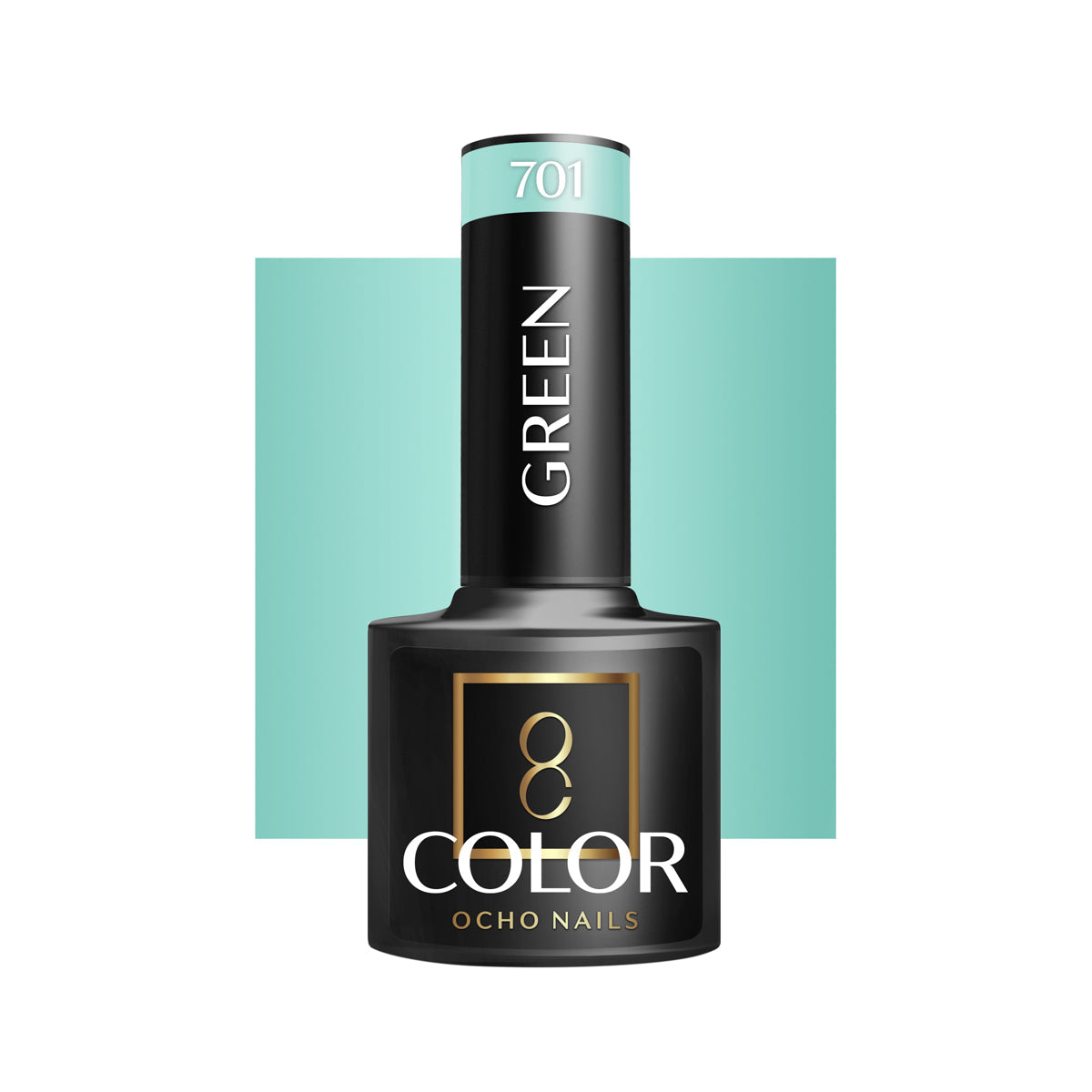 OCHO NAILS Hybrid nail polish in green color 701, 5g bottle, with a glossy finish and smooth application.