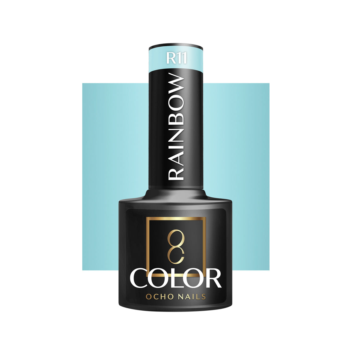 OCHO NAILS Hybrid nail polish Rainbow R11 in a 5g bottle, showcasing vibrant rainbow-colored nail polish on a white background.