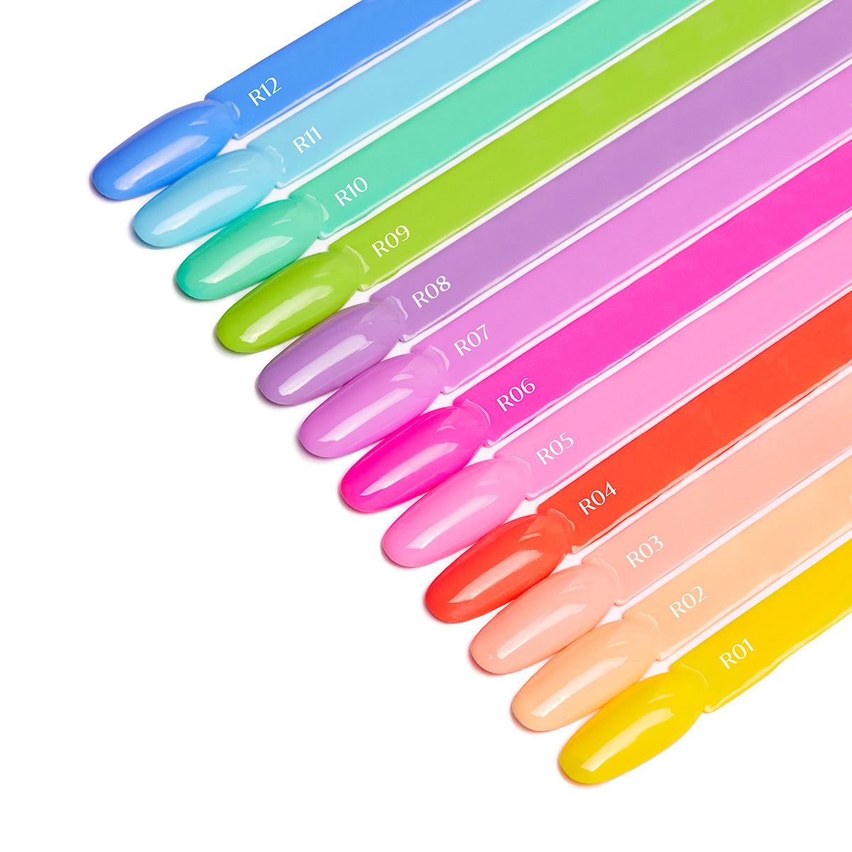 OCHO NAILS Hybrid nail polish in rainbow R11, 5g, showing colorful nail polish bottle with rainbow-colored cap and label.