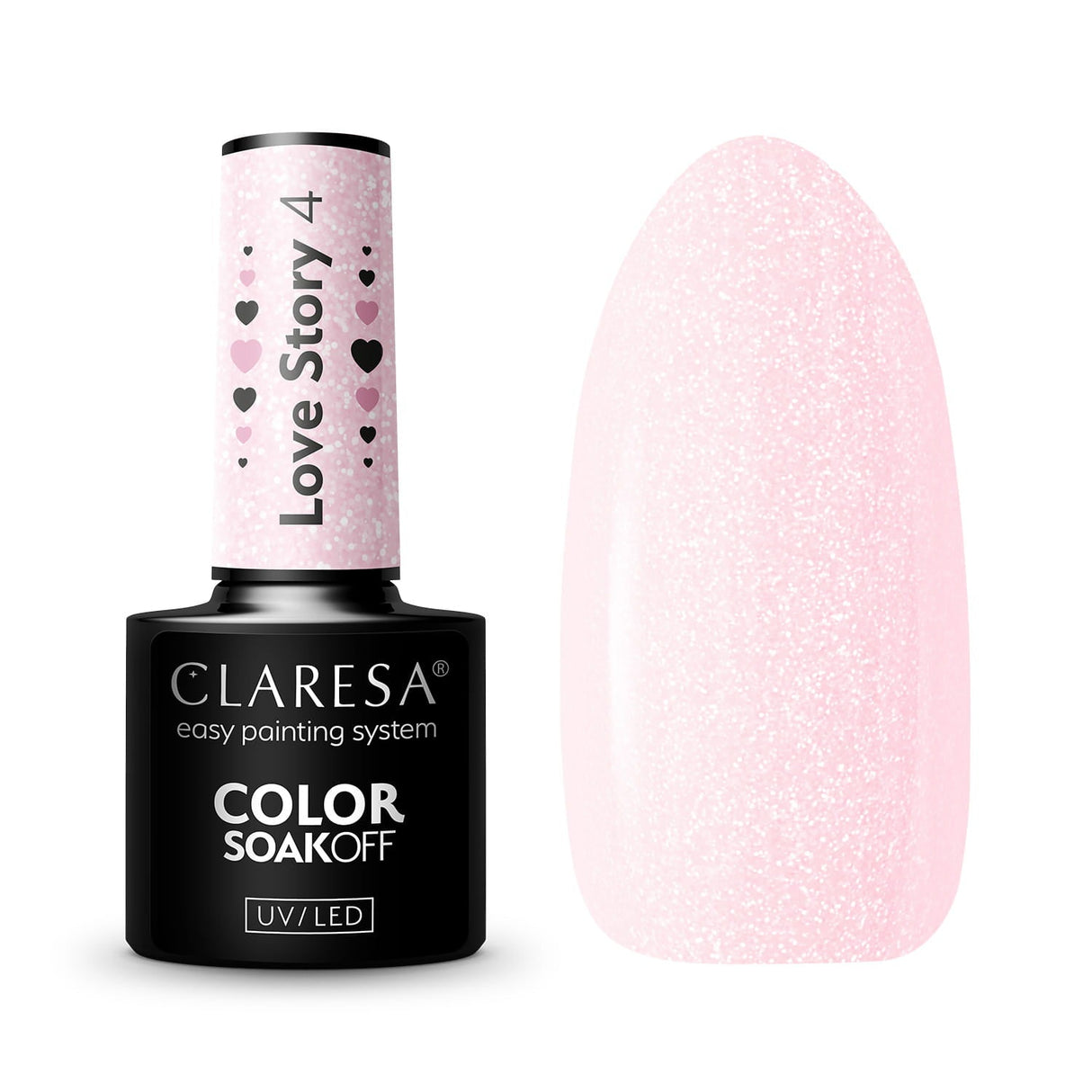 CLARESA Love Story Hybrid Polish 4-5g bottle with colorful label, showcasing vibrant nail polish for professional or personal manicure use.