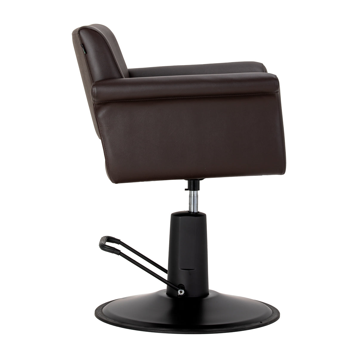 Brown Gabbiano Lucca hairdressing chair with cushioned seat and backrest, adjustable height, and sleek modern design.