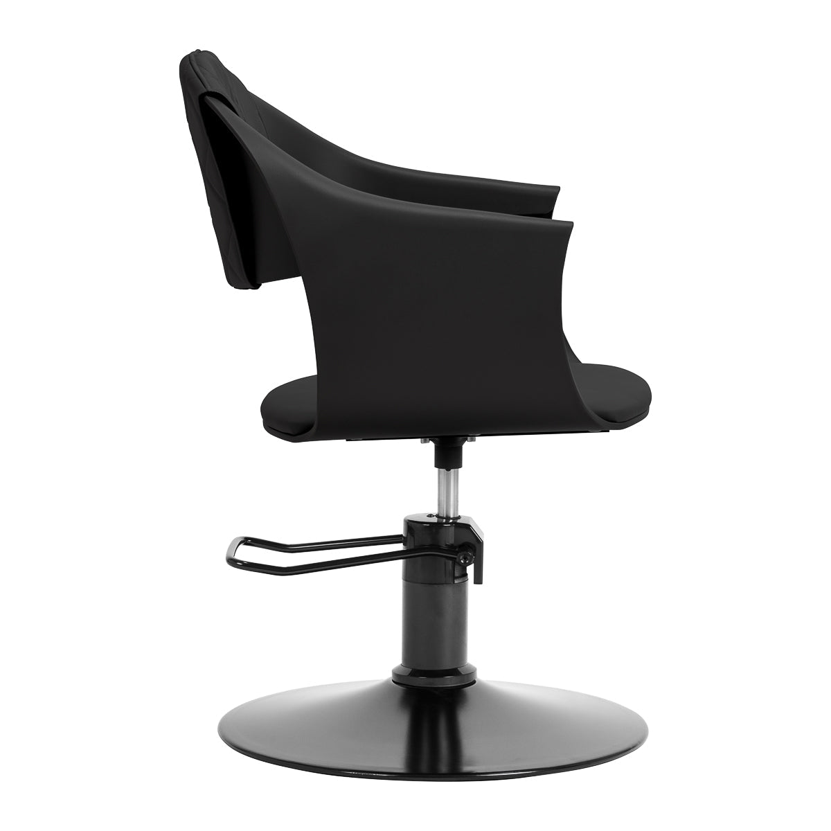 Black Halo Noir hairdressing chair by HAIR SYSTEM, featuring sleek design and comfortable seating for salon use.