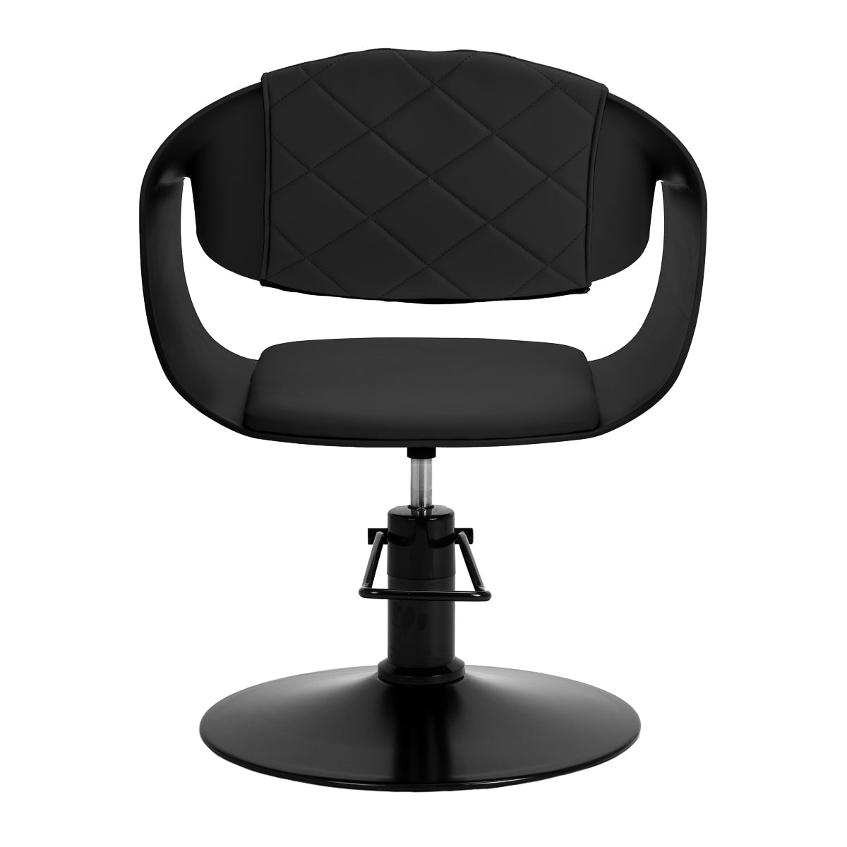 Black Halo Noir hairdressing chair from HAIR SYSTEM with comfortable padded seat and adjustable features.