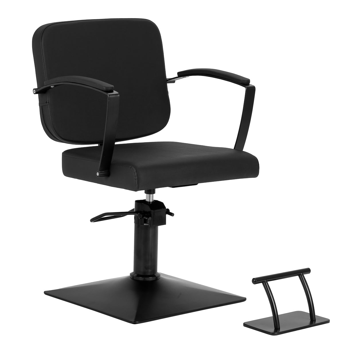 Black Hair System Edge hairdressing chair with cushioned seat and backrest, adjustable height, and sleek modern design.