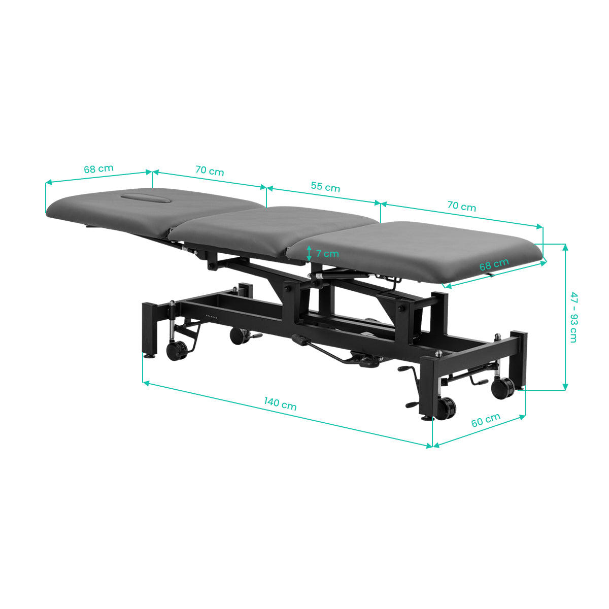 Balance Solidum 3 hydraulic massage table dimensions and measurements