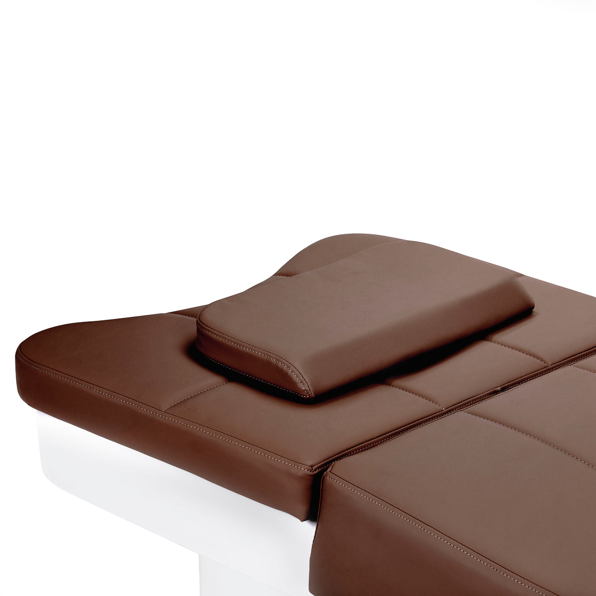 Gabbiano Head Spa 017 hair washing bed in brown with padded cushion and adjustable headrest for comfortable hair treatments.