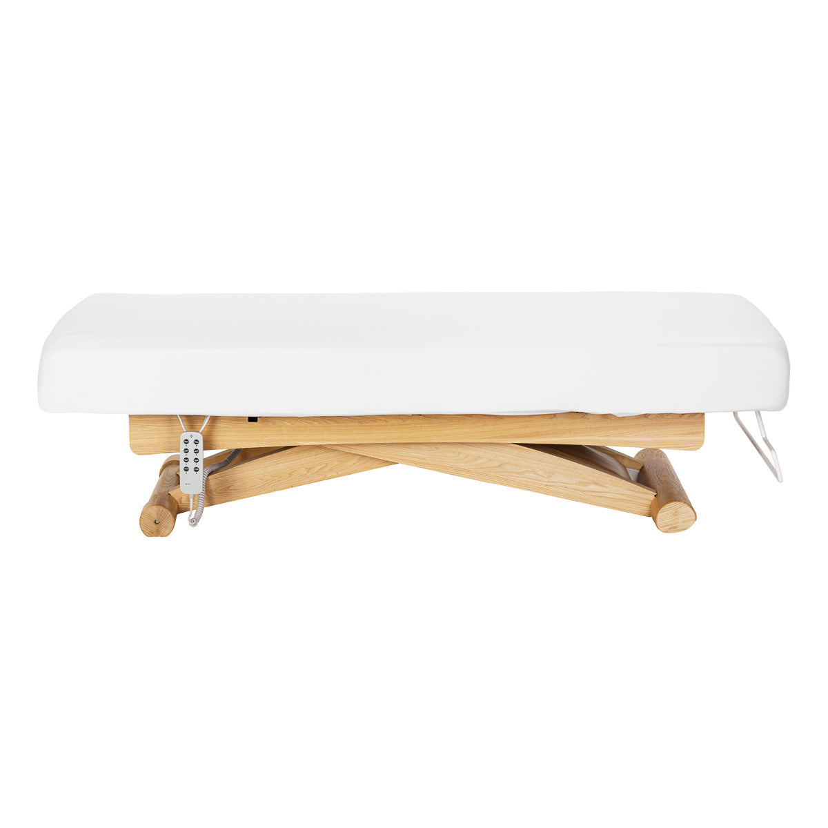 Sillon Siesta Elektrische SPA-Liege – Weiß, Hellbraunes Untergestell · Seitenansicht
