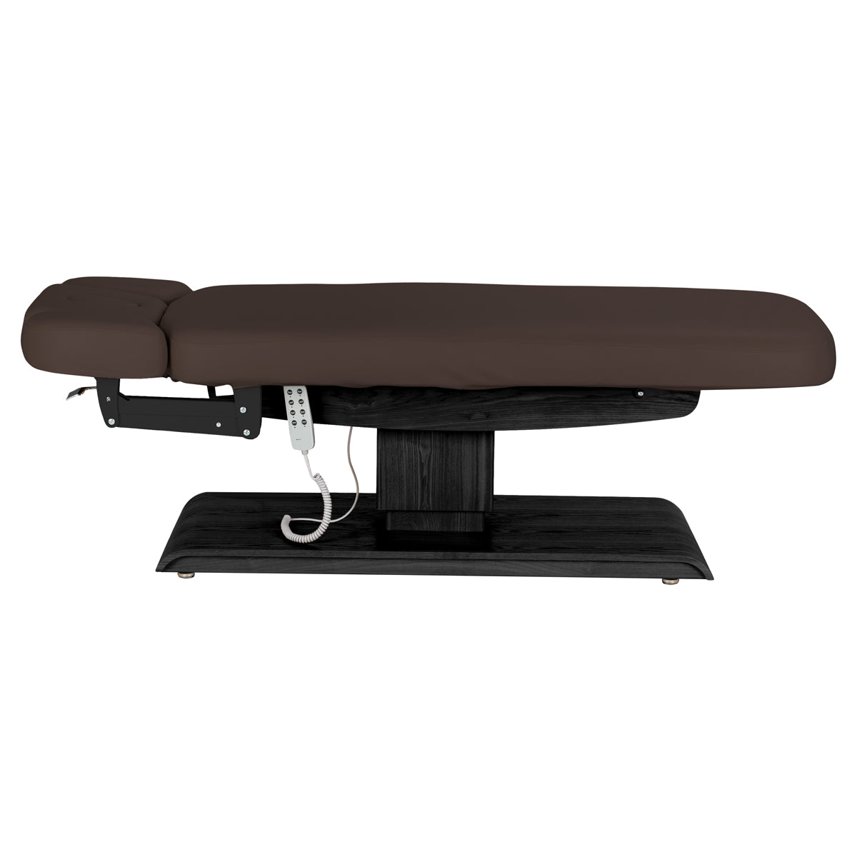 Sillon Relax Elektrische SPA-Liege – Dunkelbraun, Untergestell Schwarz · Seitenansicht