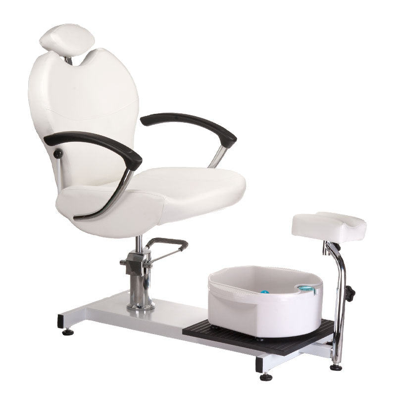 White Beauty System BR-2301 pedicure chair with built-in foot massager, featuring cushioned seat and modern salon design.