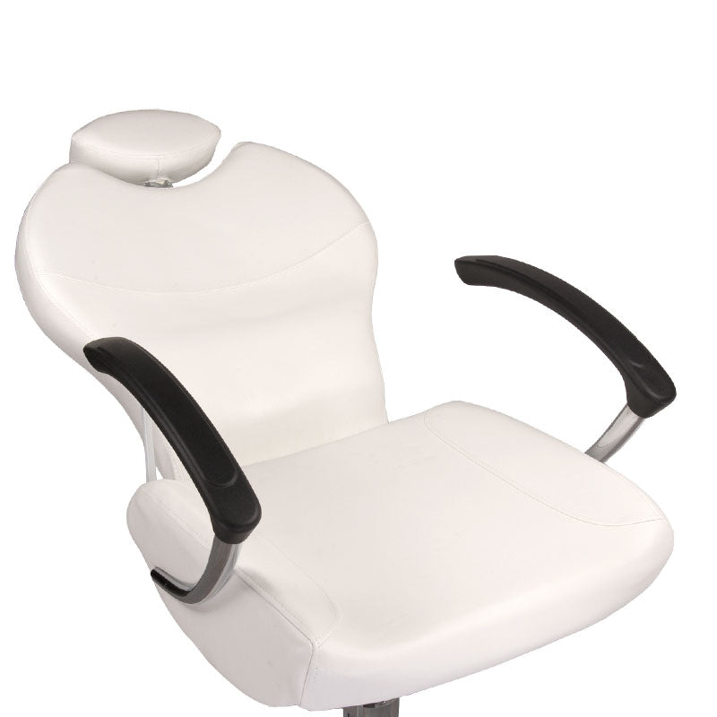White pedicure chair with built-in foot massager from Beauty System, featuring a comfortable seat and modern design.