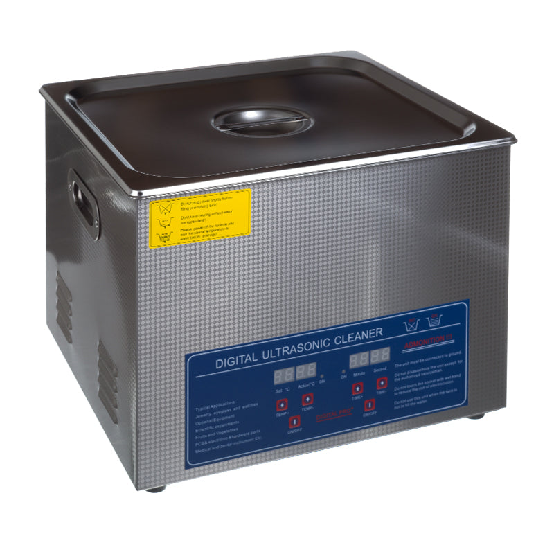 Ultrasonic Cleaner 15L by Beauty System with stainless steel tank and control panel for jewelry, tools, and electronics cleaning.