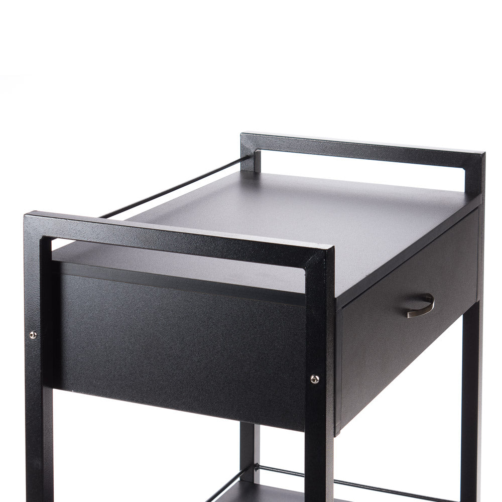 Black cosmetic cabinet BY-7017 from Beauty System with multiple storage compartments and a sleek modern design.