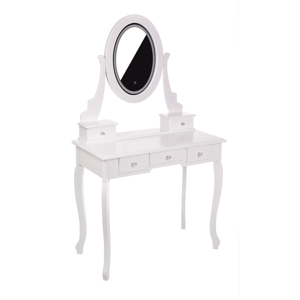 KARI White Vanity Table with LED Mirror & Stool - BVShop