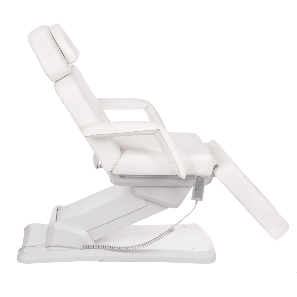 Electric cosmetic chair BR-6622 by Beauty System in white, featuring adjustable armrests and cushioned seat for professional beauty treatments.