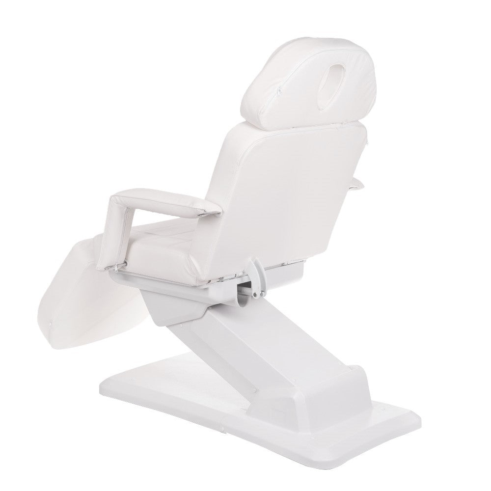 Electric cosmetic chair BR-6622 by Beauty System in white, featuring cushioned upholstery and adjustable height for beauty treatments.