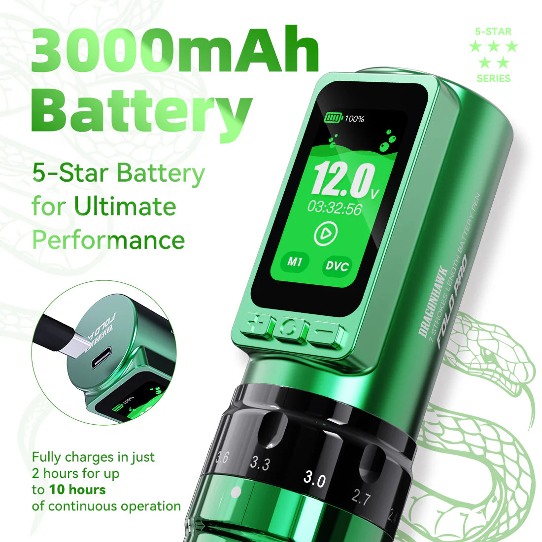 Mast Dragonhawk Fold Pro Year of Snake Edition Wireless Tattoo Machine - BVShop