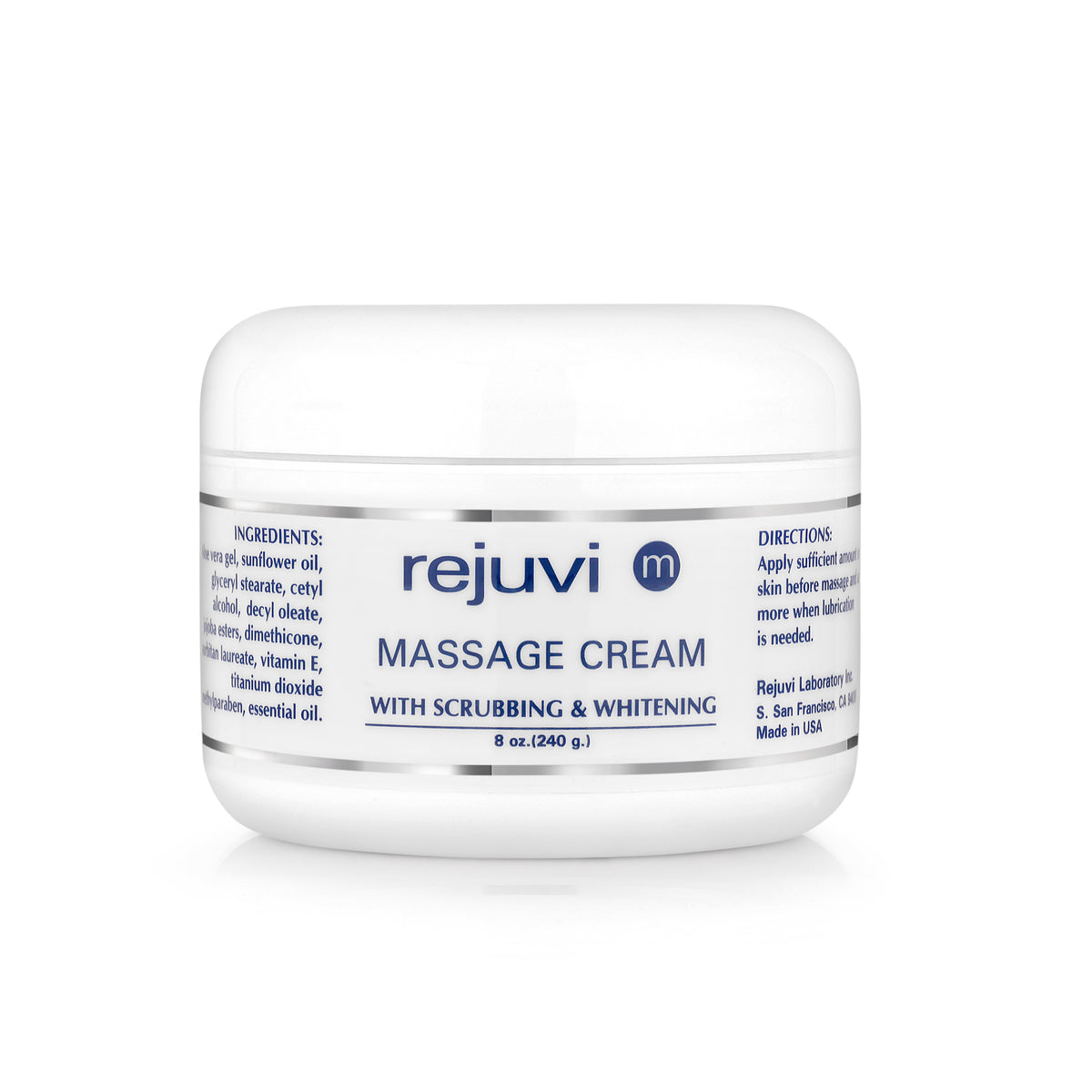 Rejuvi m Peelende Massagecreme 240g – Tiegel, Vorderetikett