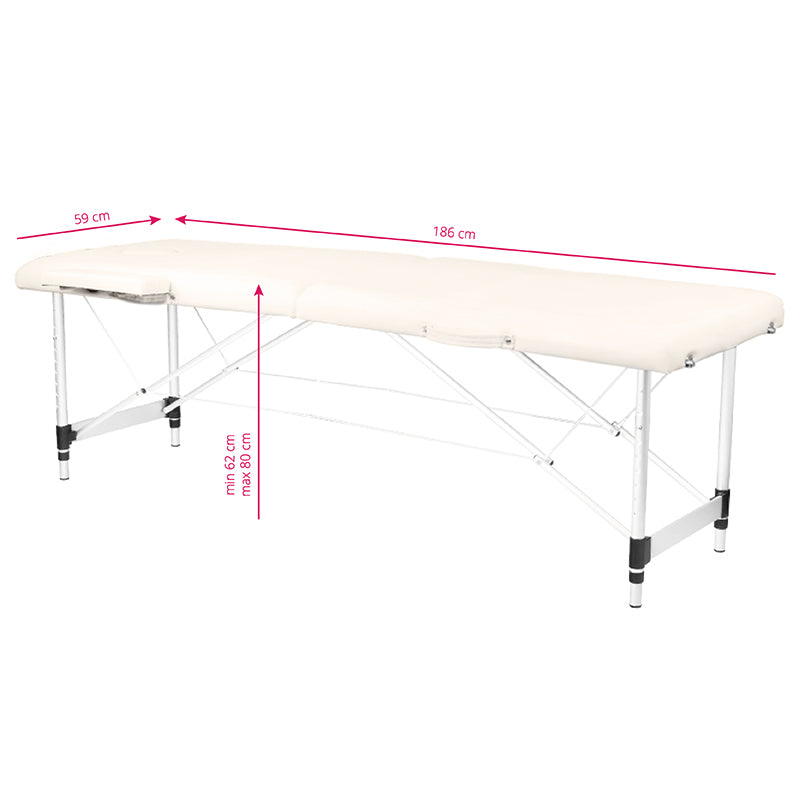 Folding massage table, aluminum comfort, 2-section cream - BVShop
