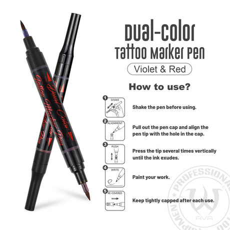 AVA Dual-Color Tattoo Marker Pen Red & Violet - BVShop