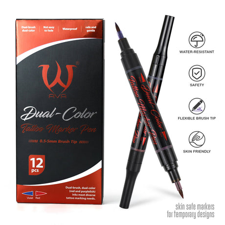 AVA Dual-Color Tattoo Marker Pen Red & Violet - BVShop