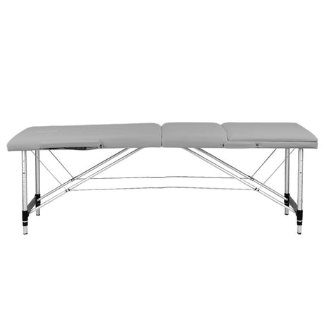 BALANCE dreiteilige klappbare Aluminium-Massageliege – Grau; andere Seite, flache Liegefläche