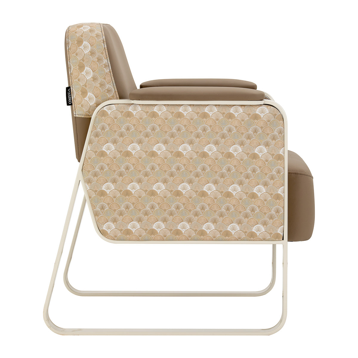 Light brown Omega Grandeur waiting room chair by OMEGA with cushioned seat and backrest, ideal for office or reception areas.