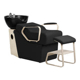 Omega Marina black hairdressing wash unit with a sleek black basin and ergonomic design for professional salon use.