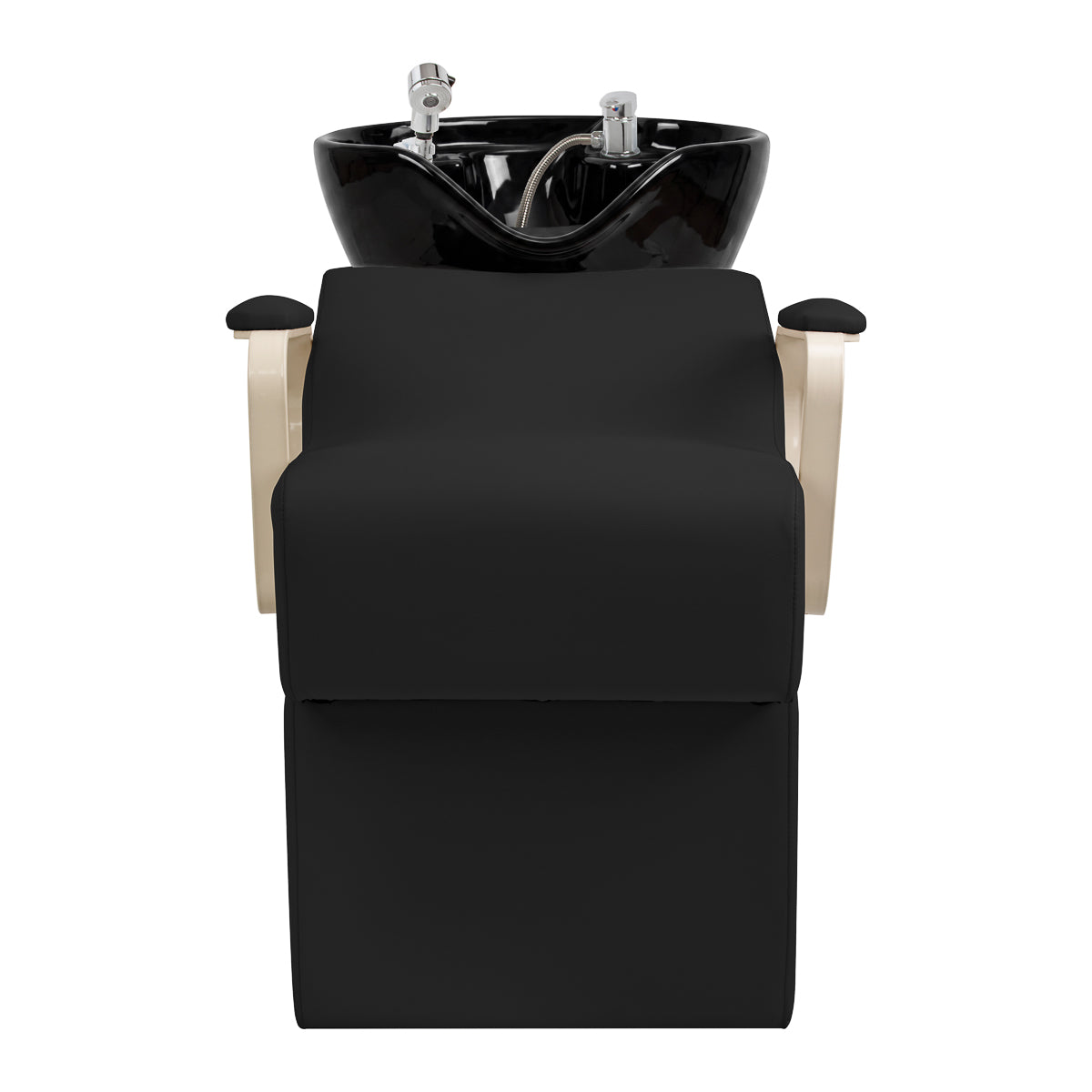Omega Marina black hairdressing wash unit with a comfortable basin and sleek design for salon shampooing services.