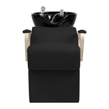 Omega Marina black hairdressing wash unit with a comfortable basin and sleek design for salon shampooing services.
