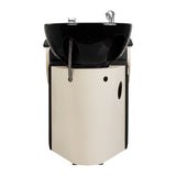 Omega Marina Black hairdressing wash unit with black basin and chrome fixtures, designed for salon shampoo stations.