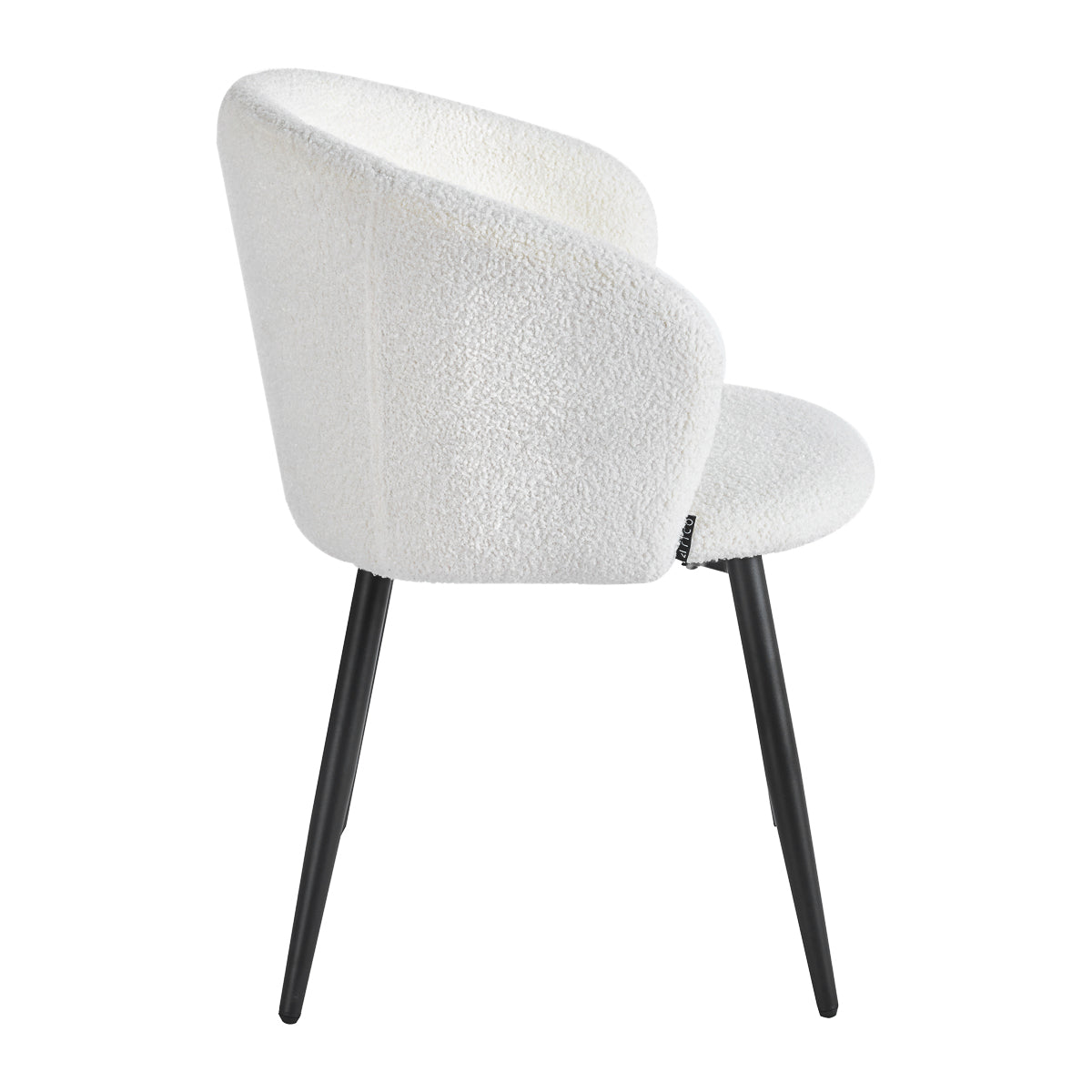 4RICO Asola white sherpa chair with rounded backrest and black metal legs