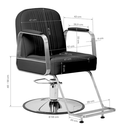 Black GABBIANO hairdressing chair with adjustable height and cushioned seat, designed for salon styling and comfort.