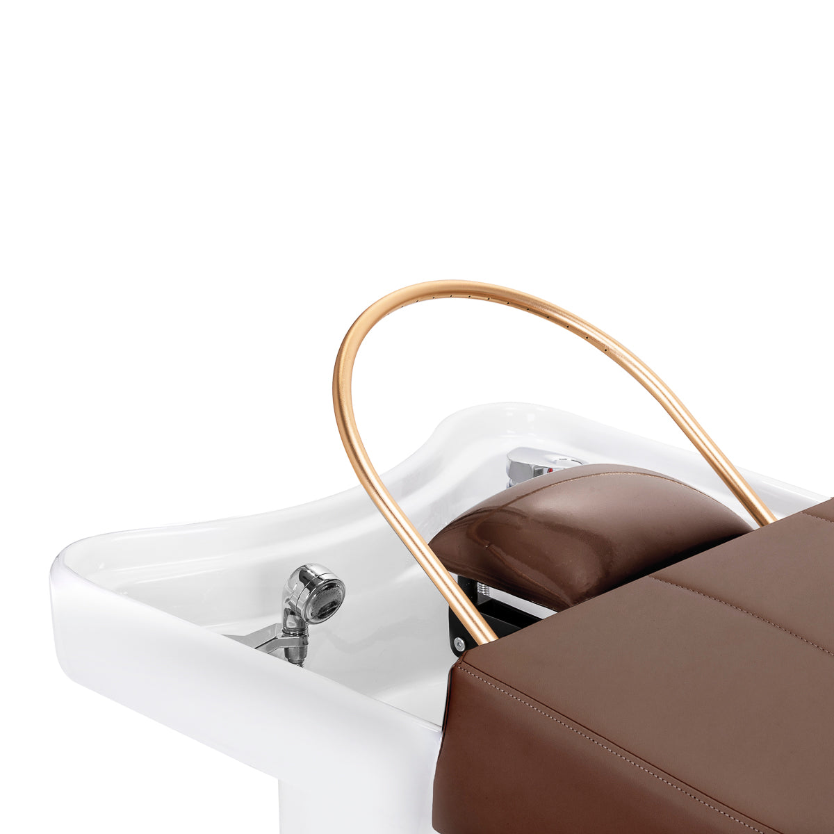 Gabbiano Head Spa 017 hair washing bed in brown with cushioned surface and adjustable headrest for salon use