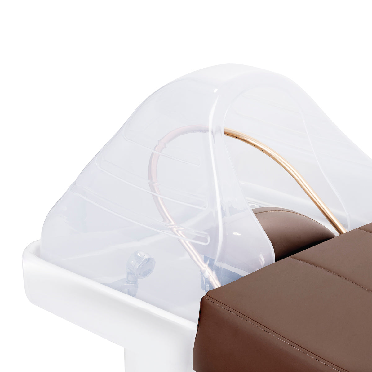 Gabbiano Head Spa 017 hair washing bed in brown with padded cushion and ergonomic design for comfortable hair treatments.