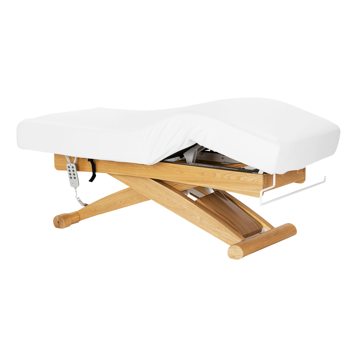 Sillon Siesta Elektrische SPA-Liege – Weiß, Hellbraunes Untergestell · Gesamtansicht