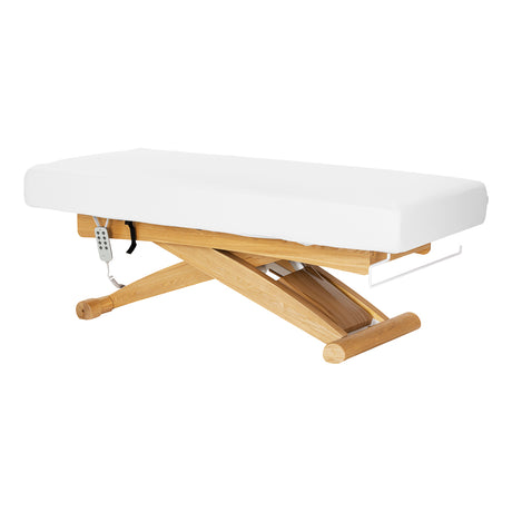 Sillon Siesta Elektrische SPA-Liege – Weiß, Hellbraunes Untergestell · Gesamtansicht