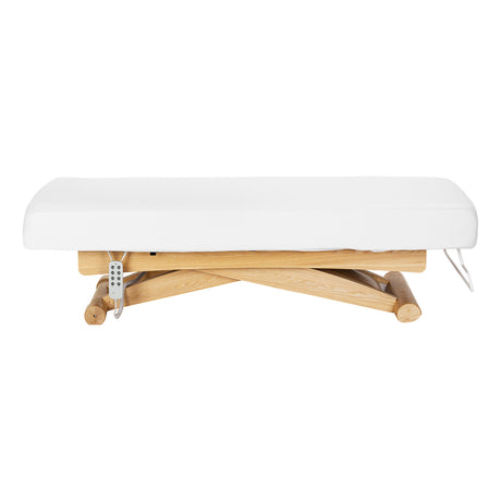 Sillon Siesta Elektrische SPA-Liege – Weiß, Hellbraunes Untergestell · Seitenansicht