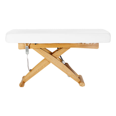 Sillon Siesta Elektrische SPA-Liege – Weiß, Hellbraunes Untergestell · Seitenansicht