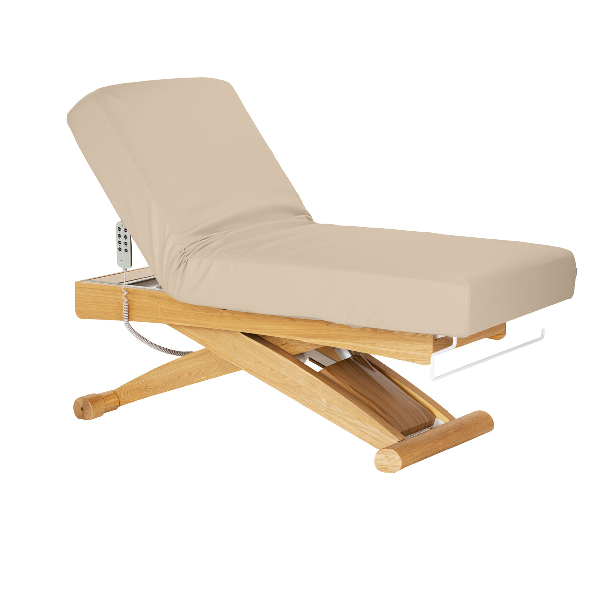 Sillon Siesta Elektrische SPA-Liege – Beige, Hellbraunes Untergestell · Zurückgelehnte Position