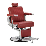 Gabbiano Visionerio+ hydraulischer Barberstuhl – Rot, Chromgestell; Schrägansicht