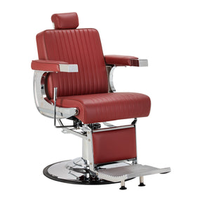 Gabbiano Visionerio+ hydraulischer Barberstuhl – Rot, Chromgestell; Schrägansicht