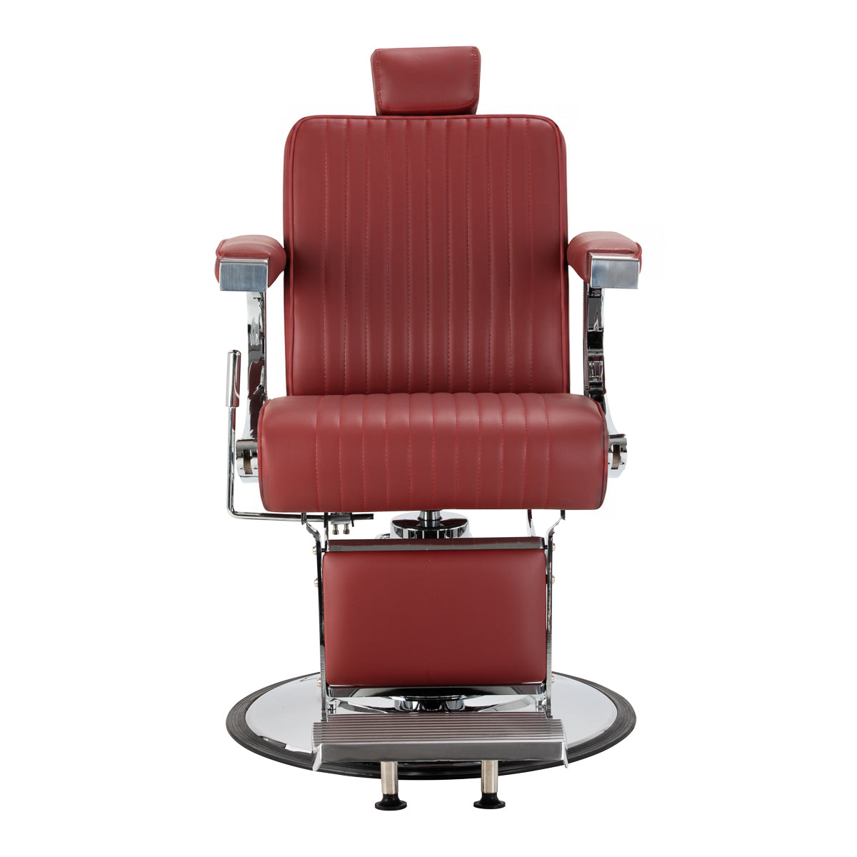 Gabbiano Visionerio+ hydraulischer Barberstuhl – Rot, Chromgestell; Vorderansicht