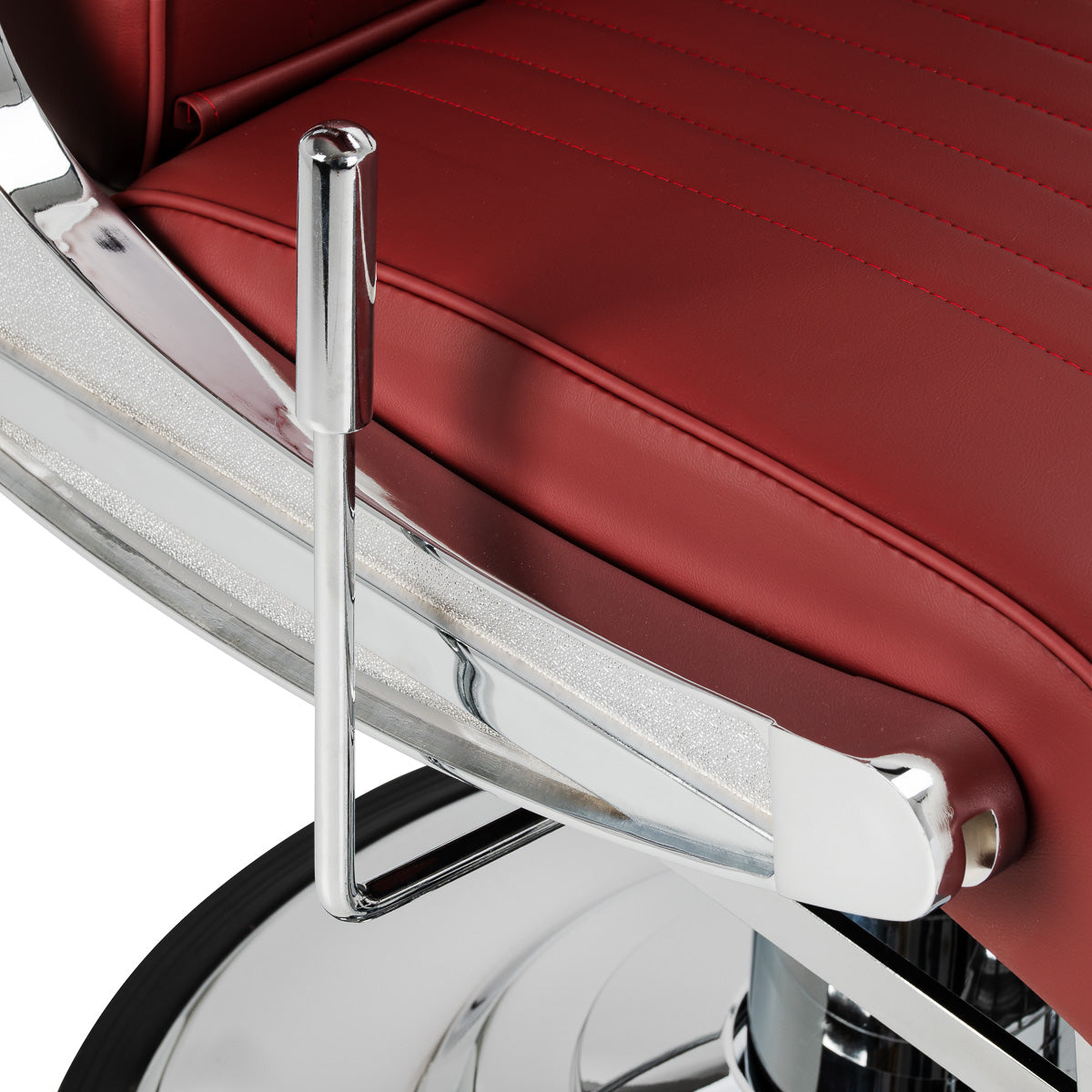 Gabbiano Visionerio+ hydraulischer Barberstuhl – Rot, Chromgestell; seitlicher Verstellhebel und Gestell