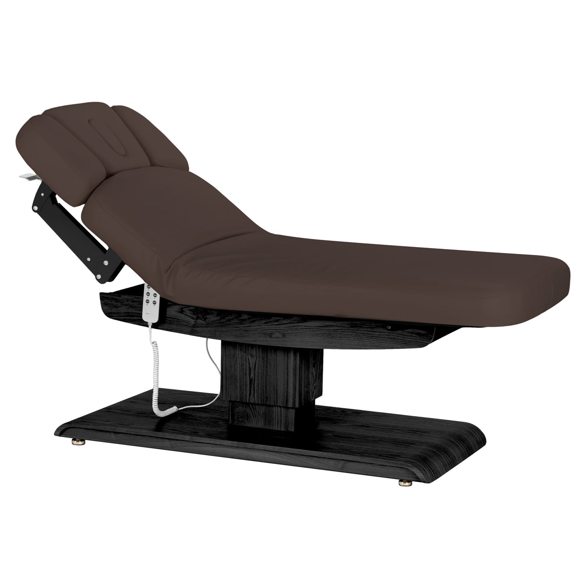 Sillon Relax Elektrische SPA-Liege – Dunkelbraun, Untergestell Schwarz · Zurückgelehnte Position