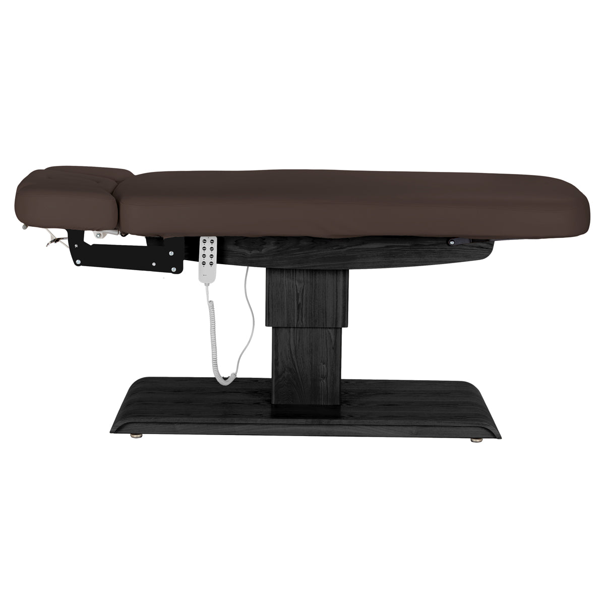 Sillon Relax Elektrische SPA-Liege – Dunkelbraun, Untergestell Schwarz · Seitenansicht
