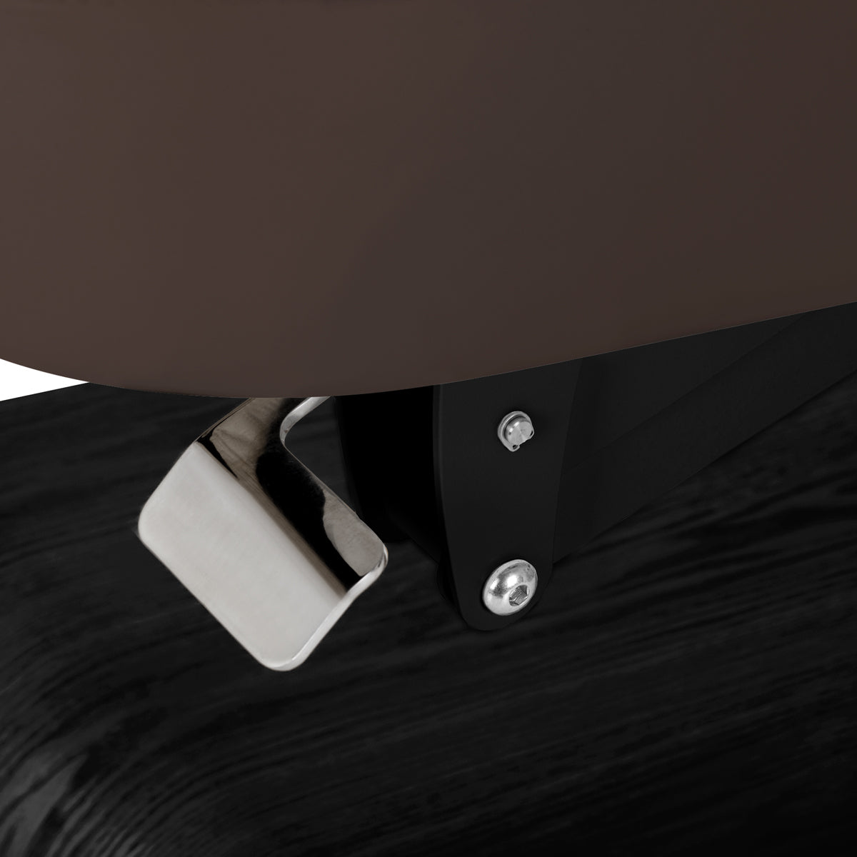 Sillon Relax Elektrische SPA-Liege – Dunkelbraun, Untergestell Schwarz · Befestigungsdetail