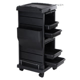 Hairdressing helper with curtain in black, branded by Beauty System, showing adjustable stand and curtain for salon use.