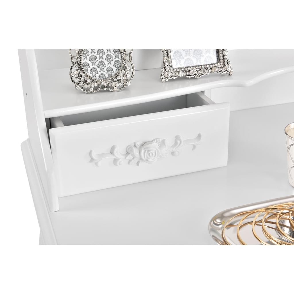 MIRA White Vanity Table with Mirror, 4 Drawers & Stool - BVShop