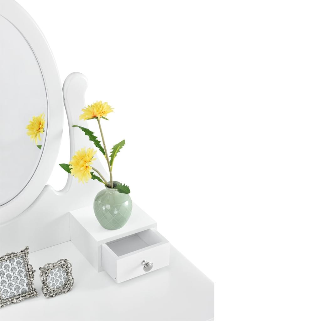 White LENA Vanity with 3 drawers mirror + stool - BVShop