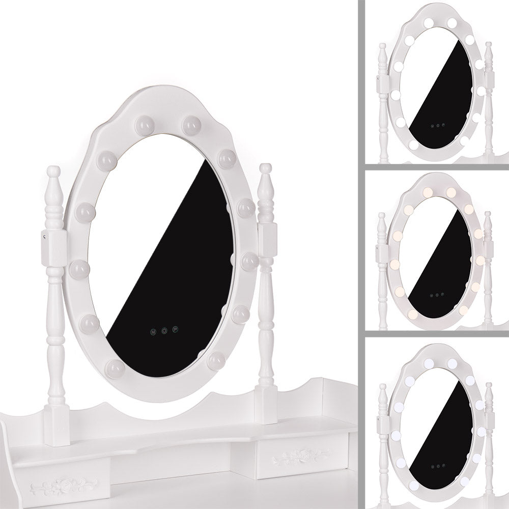 Toaletka biała NINA lustro LED + taboret - BVShop